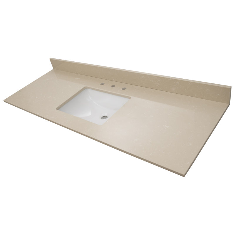 61 in. White Marble Bathroom Vanity Top with Single Sink