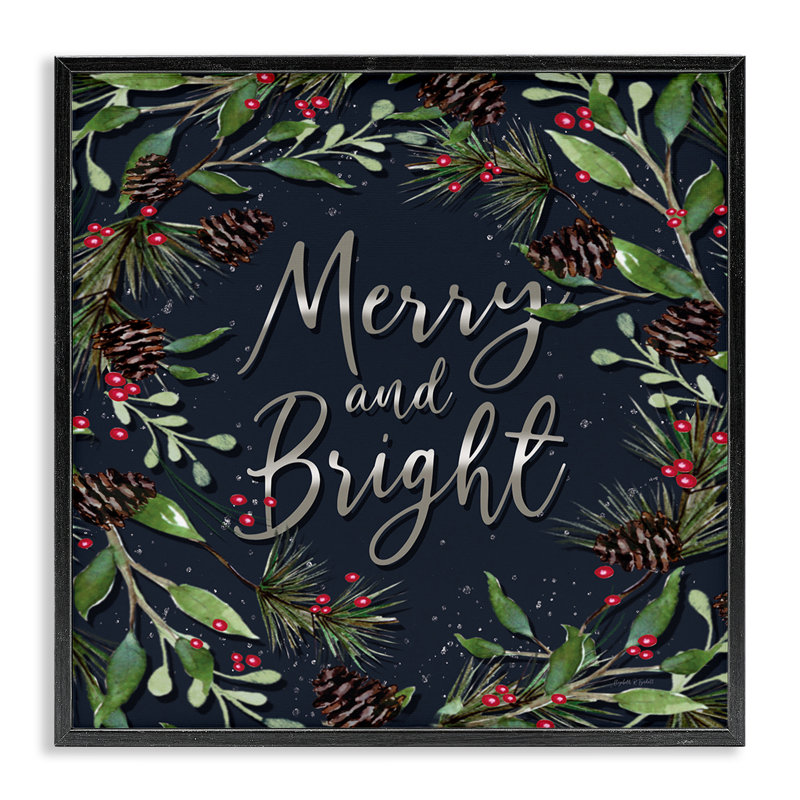 «Merry & Bright» avec feuilles de houx, estampe numérique, conception par Elizabeth Tyndall, H 24 po x l 24 po