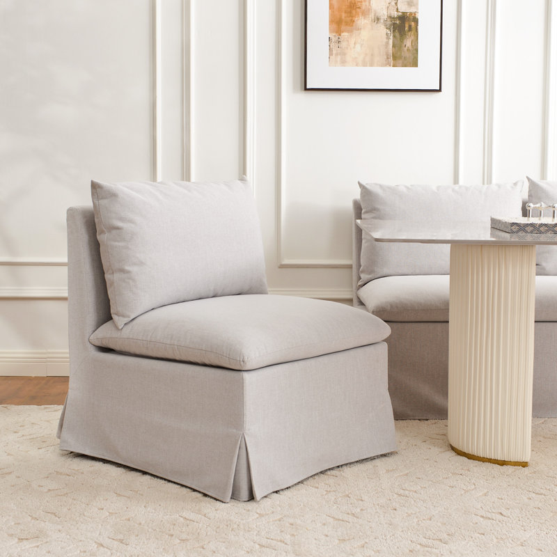 Crampton Performance Fabric Down Fill Slipcover Side Dining Chair, Light Gray