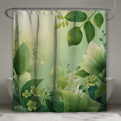 Rideaux de douche à feuilles vertes