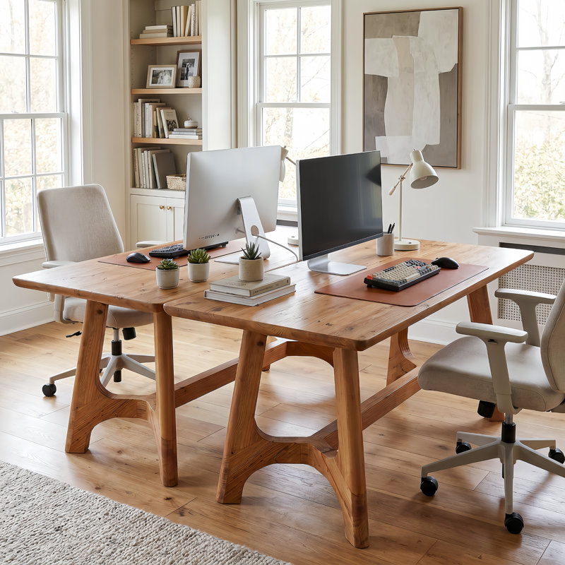 62.99" Solid Wood Executive Desk, Large Rectangular Home Office Desk, Farmhouse Style