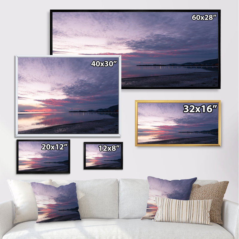 Panoramique, mer mauve tropicale - photographie sur toile, Cadre brun, H 30 po x l 40 po x P 1,5 po