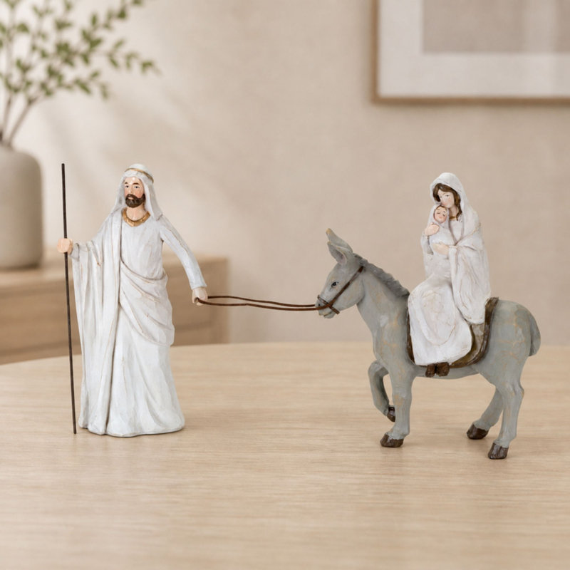Résine sainte famille avec âne