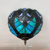 Benicia  Tiffany Ceiling Lights Fixture Brown Green Stained Glass LED Bulbs Included 12" W*12" D*8" H