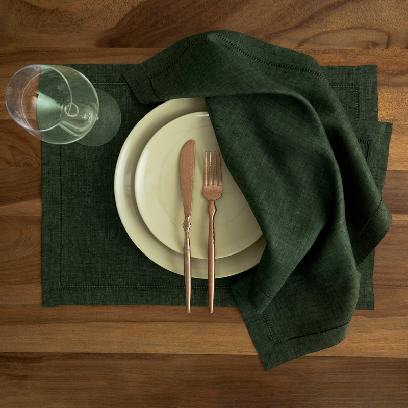 Milan - 100% Pure Linen Dinner Napkins, Forest Green