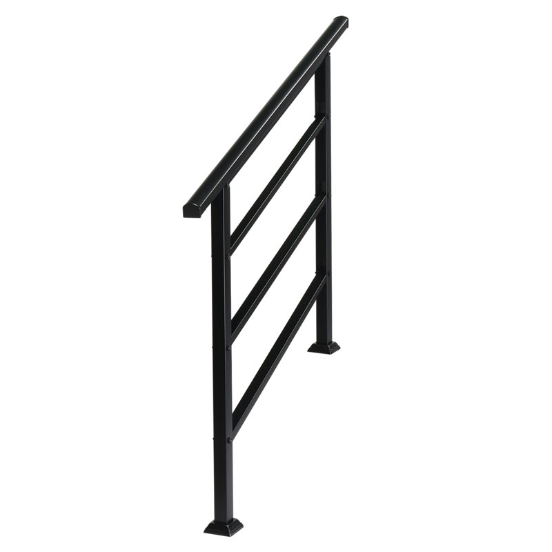 Wrought Iron Handrail Fits 1 or 3 Steps, 135.1cm H x 143cm W x 7.6cm D