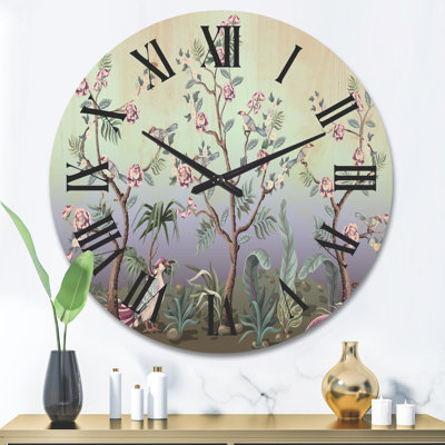Horloge murale Chinoiserie avec oiseaux et pivoines II