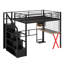 Lit mezzanine en métal (double) - DEL incluse, poste de travail intégré, garde-robe et escalier de rangement