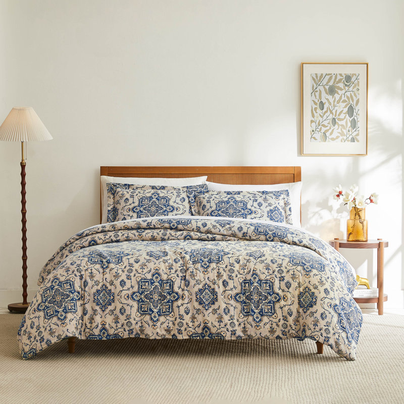 Persia oversized duvet cover set, Queen Duvet Cover + 2 Standard Shams, Indigo