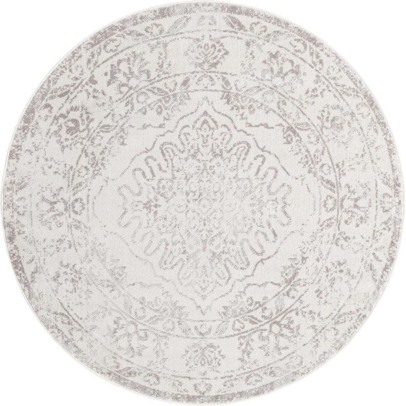 Tapis oriental ivoire / gris Ariella, Rond 5 pi 3 po