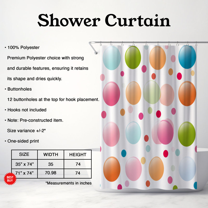 Rideau de douche Spots Art - Premium, H 74 po x l 71 po