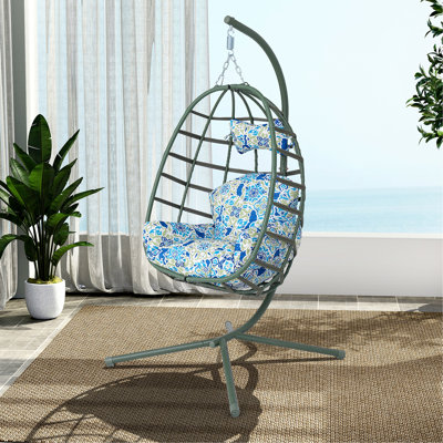 Fauteuil à œufs avec support Balançoire suspendue en PE intérieur et extérieur pour l'extérieur avec coussin double lavable à corde robuste Capacité de 350 lb pour le patio