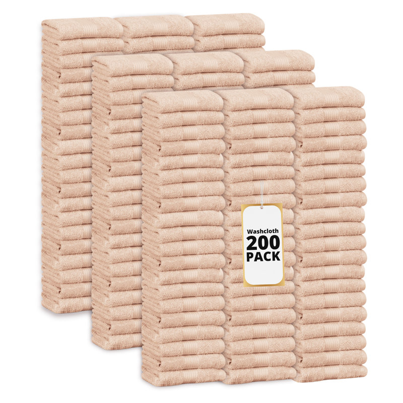 Lingettes 100% coton 600 g / m² 12 x 12 pouces, absorbant doux et à séchage rapide, Beige, Ensemble de serviettes 200 pièces