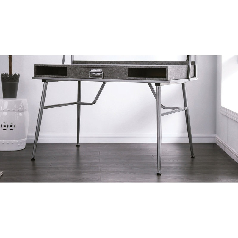 Bureau d'ordinateur moderne moderne avec port USB, un tiroir et deux tablettes avec pieds en métal