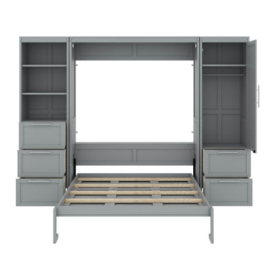 Grand lit escamotable avec placard, tiroirs et tablettes