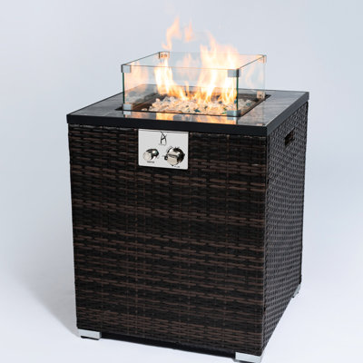 28inch Outdoor Heating Table - Features, Stainless Steel Burner Propane Fire Column Dark Brown , Adjustable Flame