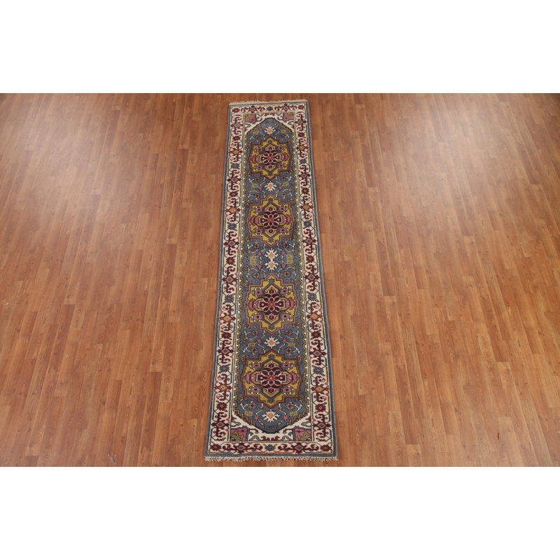 Tapis de couloir bleu en laine 2x10