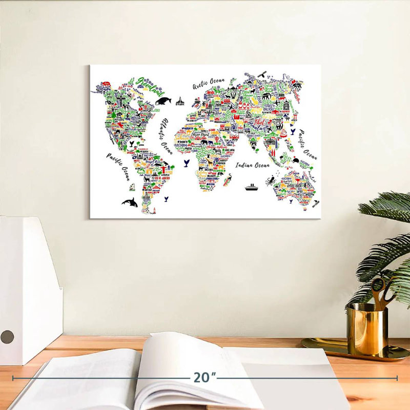 Carte du monde de la typographie colorée Aliaz, H 8 po x l 12 po
