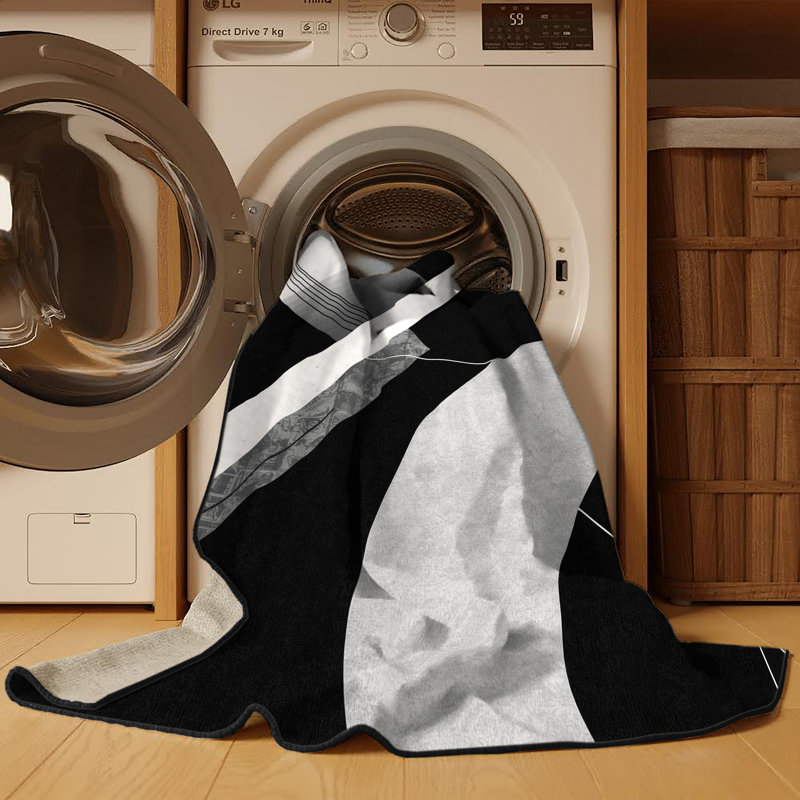 Tapis géométrique moderne et contemporain lavable à la machine - noir, 5 x 8