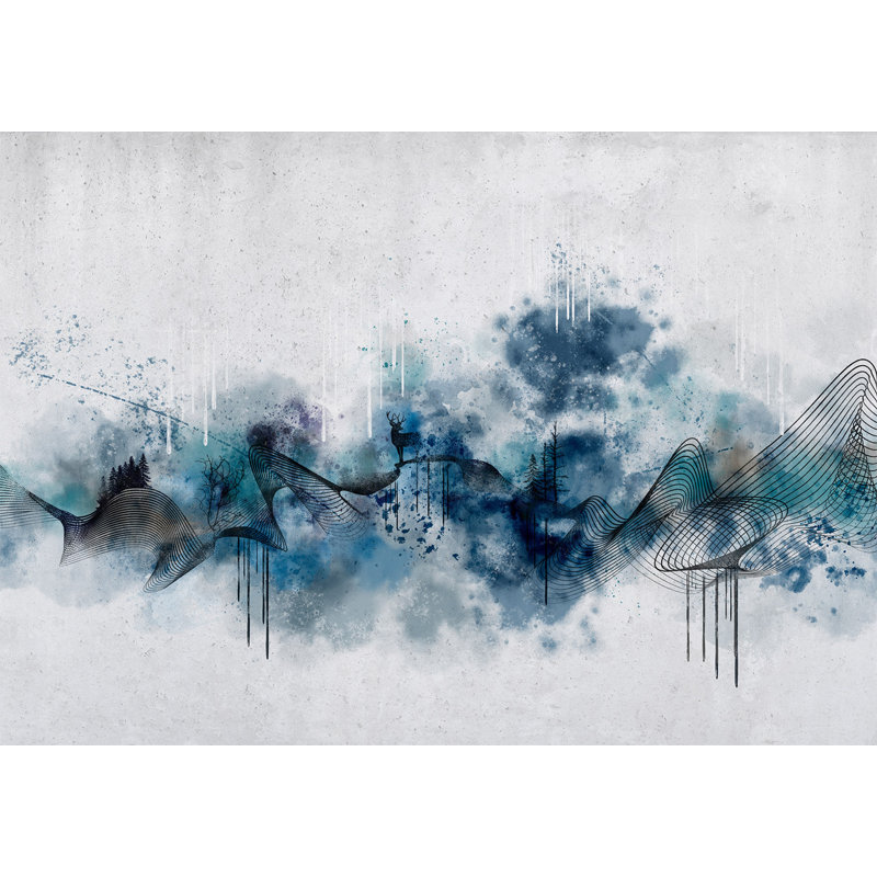 Papier peint abstrait - Vague bleue moderne, L 41 po x l 59 po