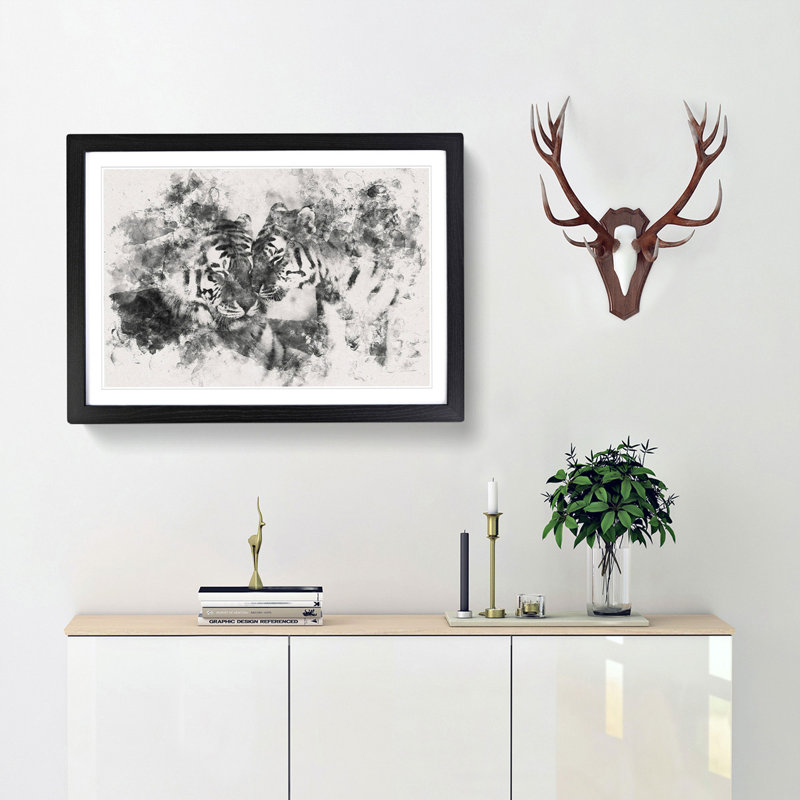 Two Snuggling Tigers 1 Piece Single Picture Frame Wall Art on MDF, 62cm H x 87cm W x 2cm D, Black