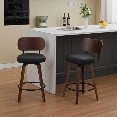 Ensemble de 2 tabourets de bar pivotants, tabourets de bar rembourrés à hauteur de comptoir, chaises de bar modernes Mid-Century