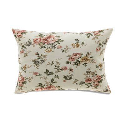 Rectangular Pink Roses On Ivory With Microgel Feather-Like Insert Pillow