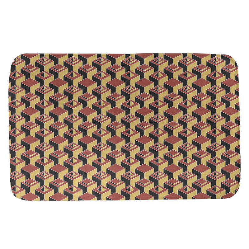 Tapis de bain géométrique antidérapant à motif de gratte-ciels, l 17 po x L 24 po, Rouge/jaune
