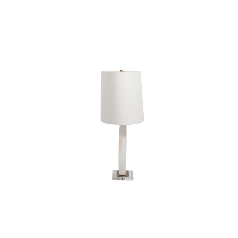 White Alabaster and Brass Ring Table Lamp with Oval Shade