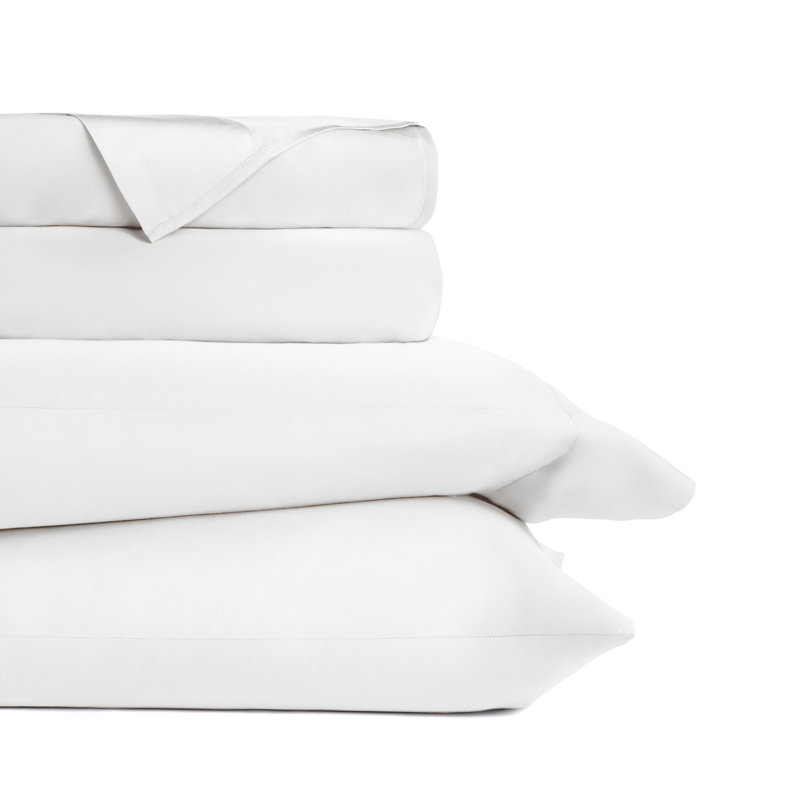 Ensemble de draps 100% rayonne de bambou soyeux, Ensemble de draps pour lit simple avec 1 taie d'or, Blanc
