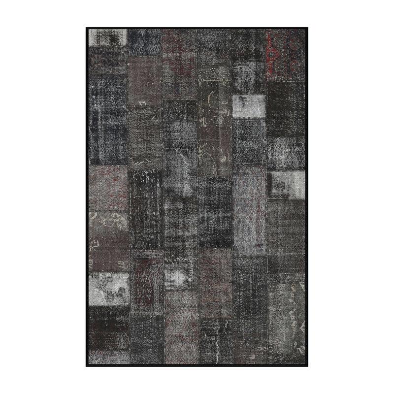 Tapis contemporain gris anthracite / gris, Rectangle 6 pi x 9 pi