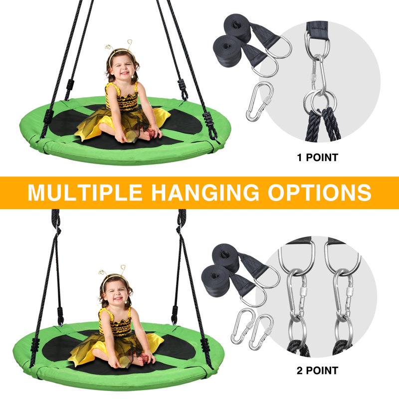 40inch Metal/Fabric Web/Saucer Swing with Chains and Hooks, Green