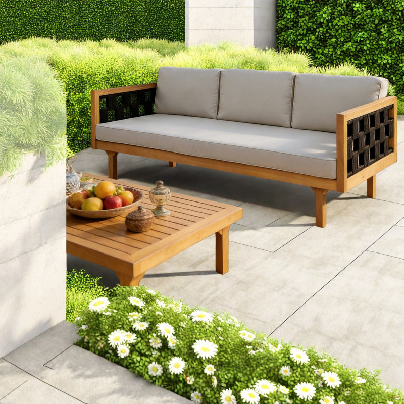 Modern Patio Sofas, Acacia Wood Frame, Coastal Style For Deck