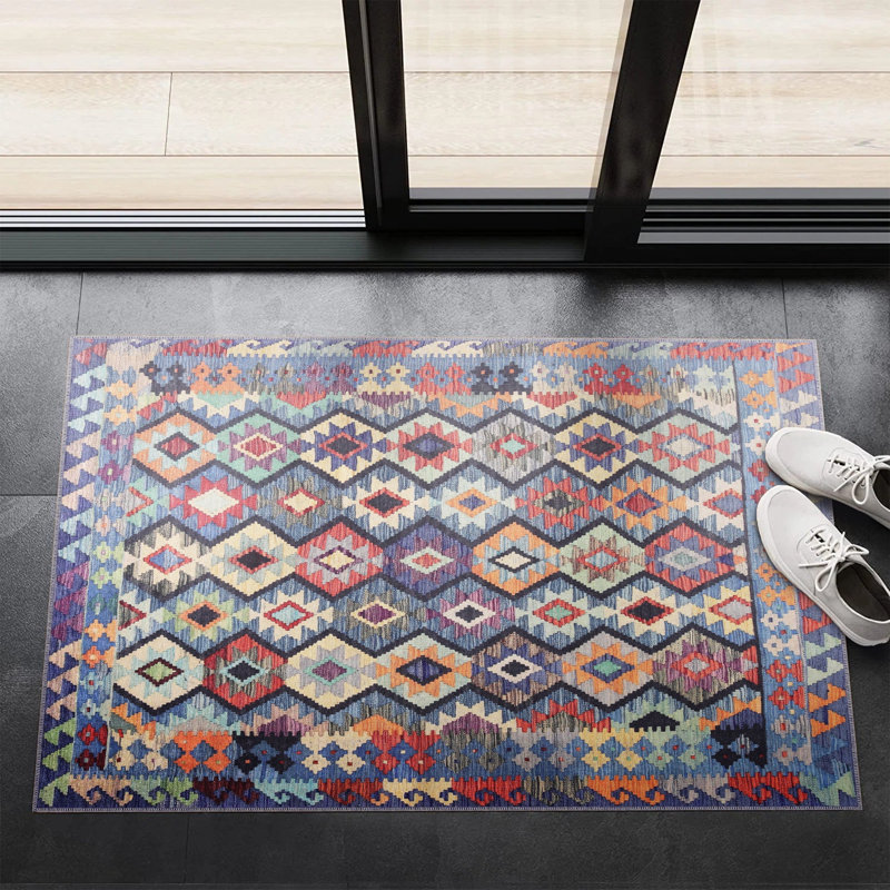 Oriental Cotton and Chenille Flatweave Area Rug, 60 x 100 cm