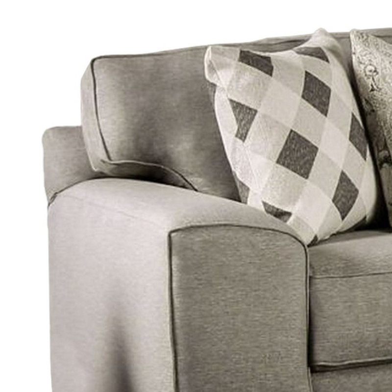 Canapé Edison, tissu gris, 4 coussins décoratifs, accoudoirs, 101 po