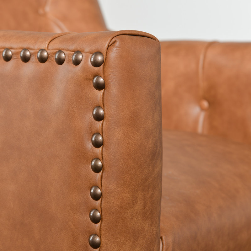29.5'' W Top-Grain Genuine Leather Upholstered Armchair, Brown