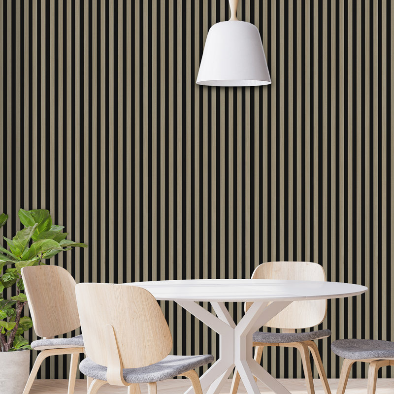 Panneau mural 3D en bois 6,5 po x 102 po Shipla, Clair / noir