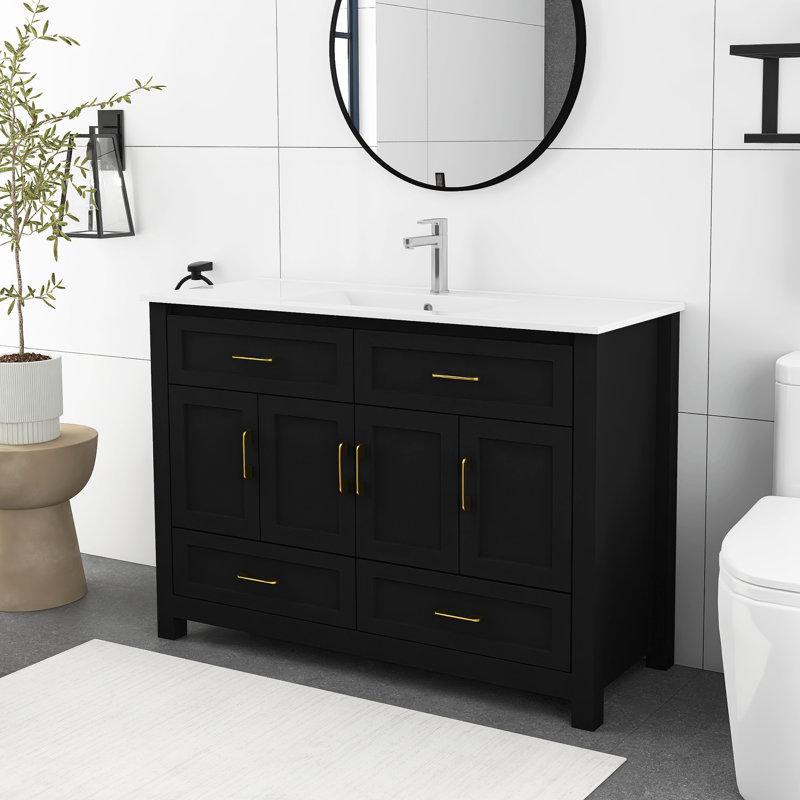 Ensemble de meuble-lavabo 48 po avec lavabo en céramique, Noir, noir, noir, noir