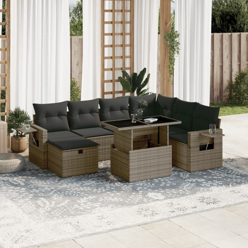 Ensemble de canapé de jardin Vidaxl PE rotin gris, acier thermolaqué, polyester