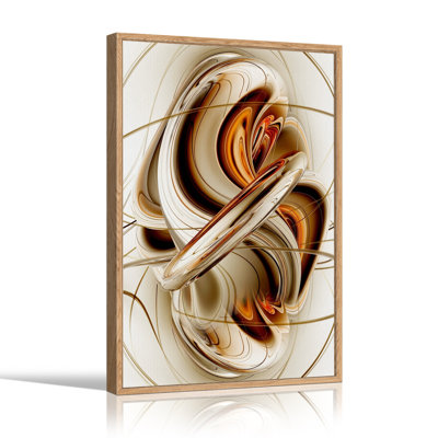Tableau abstrait sur toile avec anneaux métalliques or et bronze tourbillonnants
