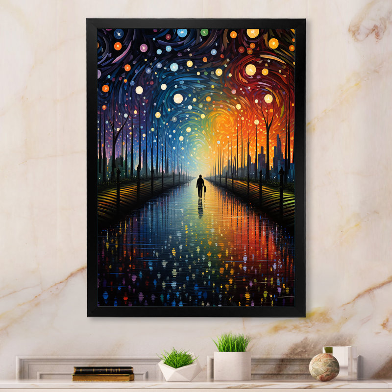 «Walking In Starry Night Over Forest - Vangogh», art mural, H 44 po x l 34 po x P 1,5 po, Cadre flottant doré