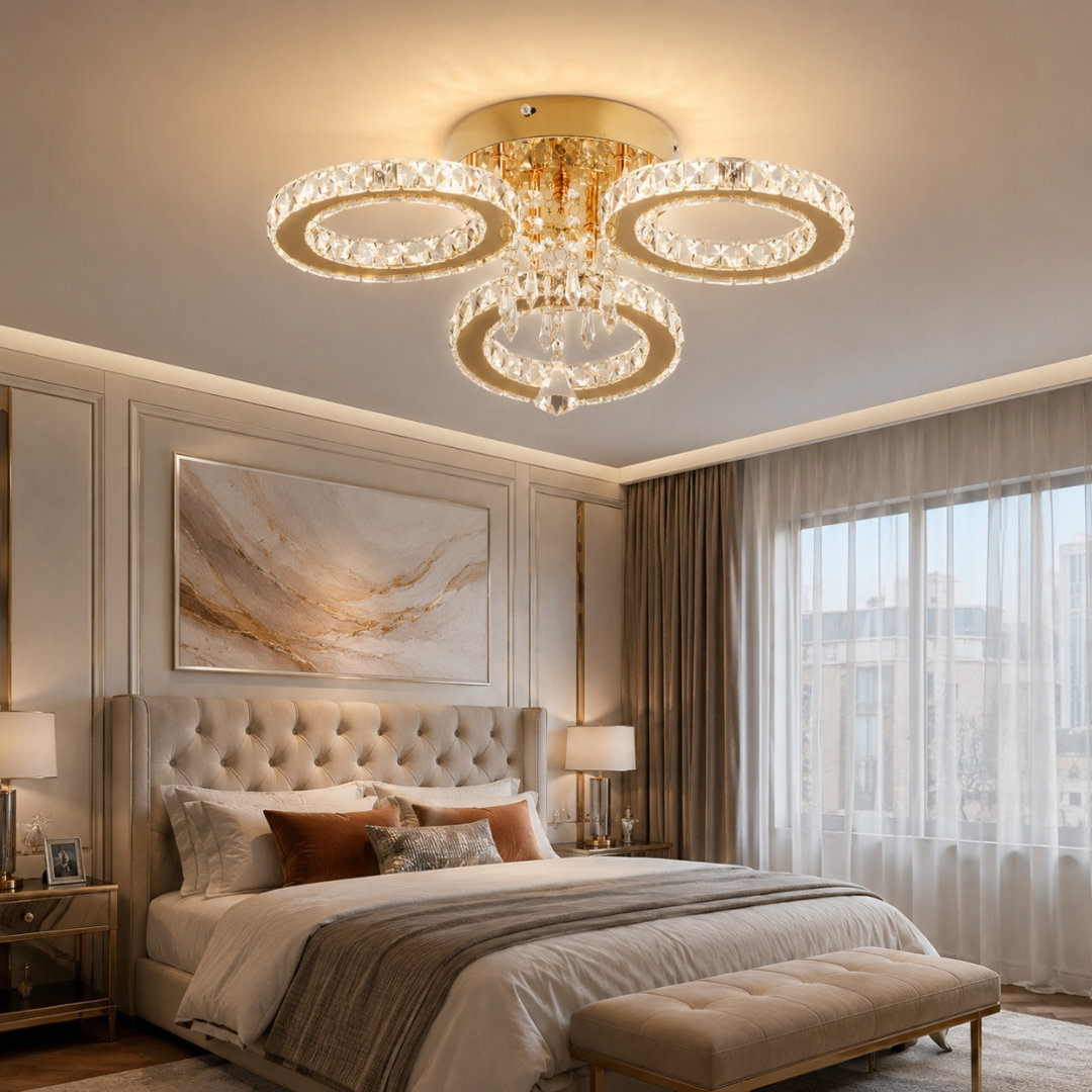 Luxury Ring LED Crystal Chandelier, Gold Finish And K9 Crystal Accents