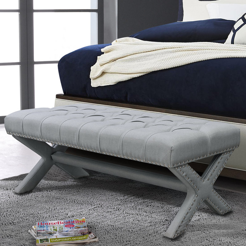 Banc rembourré en lin 45 po Lovell, Gris clair