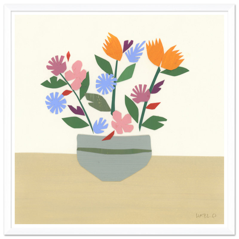 Still Life Series - Flower Pot Framed Acrylic Painting Print by Susan Hable, 35.25" H x 35.25" W x 1" D, White Framed