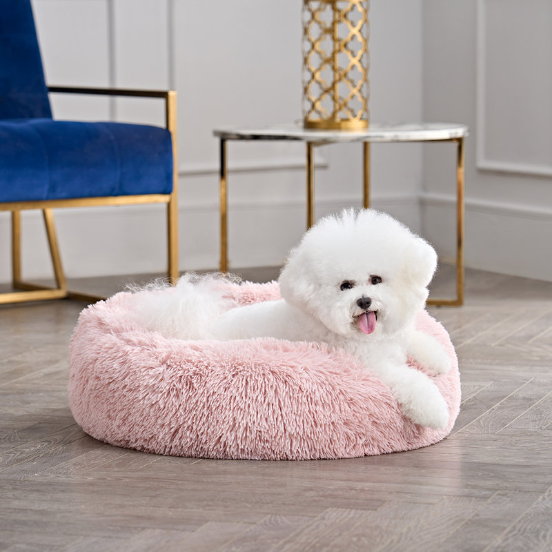 Large Pink Faux Fur Round Pet Bed