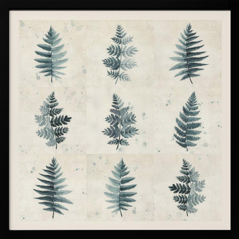 "Nine ferns collage", art mural texturé encadré, H 12 po x l 12 po, Noir
