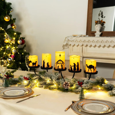 Flameless Christmas Nativity Scene Candles, Battery Operated Led Pillar Religion Candles, Nativity Sets Indoor Outdoor Decorations For Xmas Holiday Home Decor, With Remote And Timer, Set Of 5