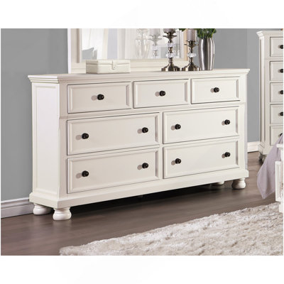 Transitional White Finish Dresser Of 7 Drawers Jewelry Tray Traditional Design Bedroom Wooden Furniture