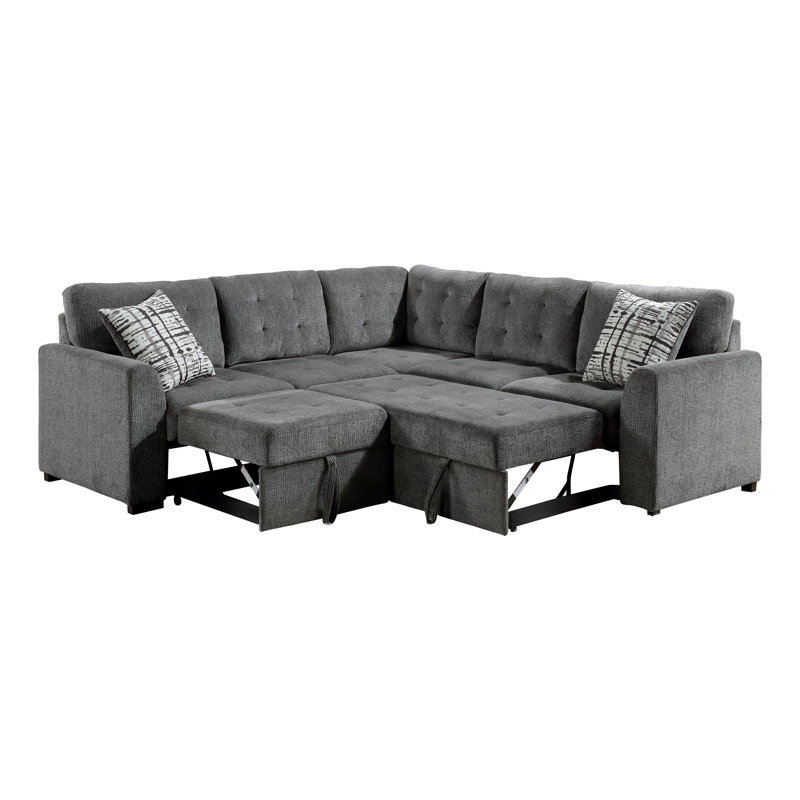 161" Wide Microfiber Symmetrical Sleeper Corner Sectional with Ottoman