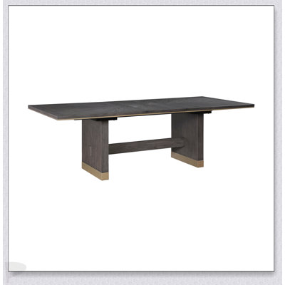 Modern Dining Table With Self-Storing Extension Leaf, Brown Finish, Gold Tipping, Wooden Furniture For Elegant Dining